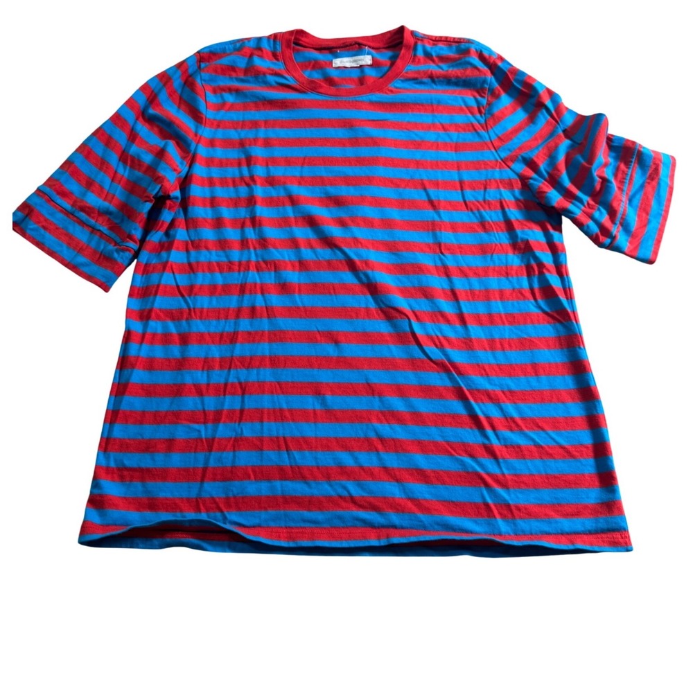 Outerknown Striped T-Shirt Mens Large Red Blue Good Organic Cotton Short Sleeve